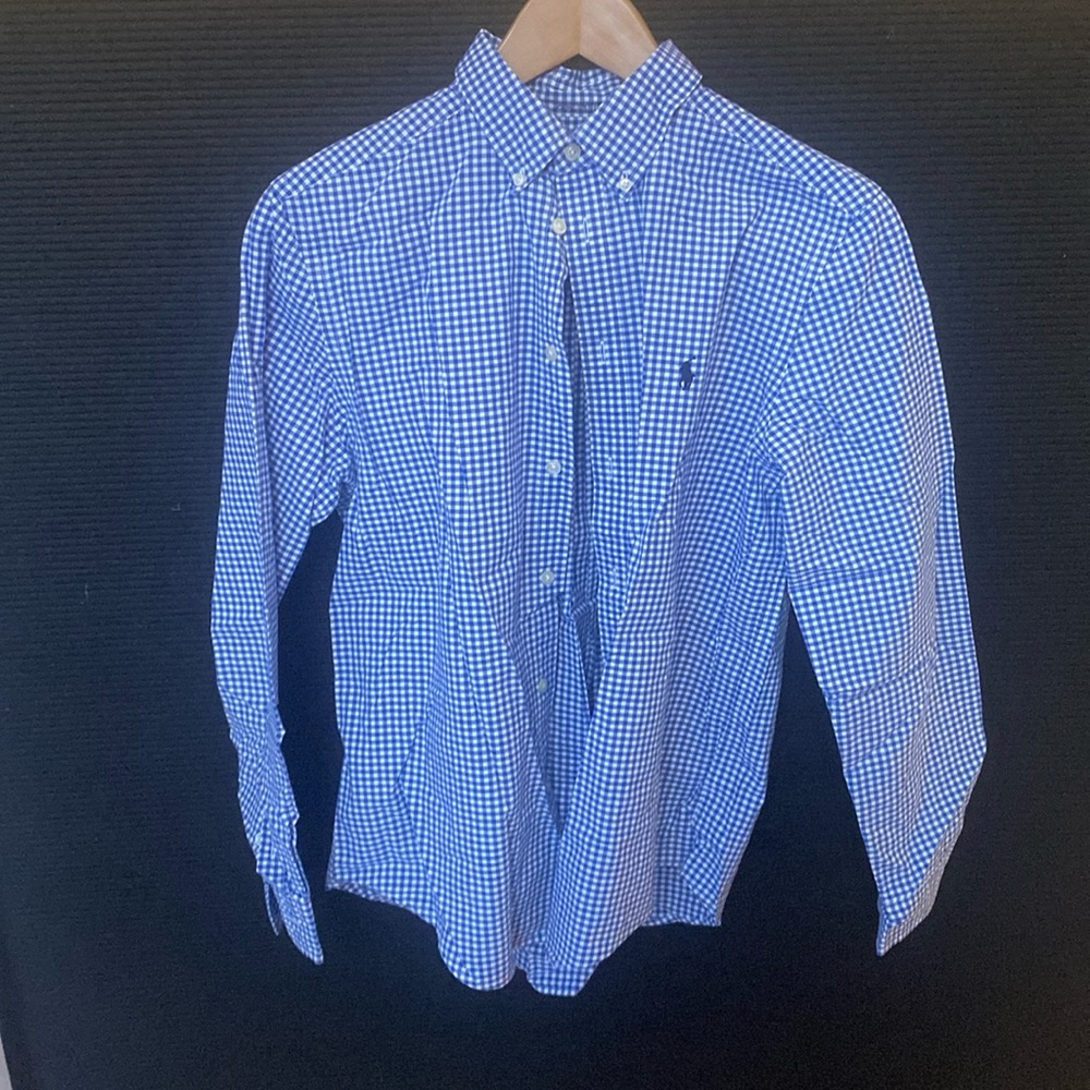Ralph Lauren, mint condition, boys, XL/18–20 blue gingham, button-down shirt